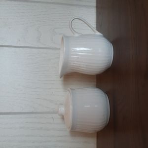 Mayfair & Jackson White Ribbed Cream & Sugar Coffee Jars